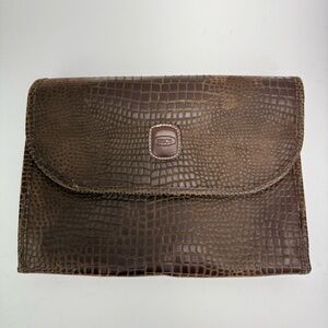 Bric’s Brown Crocodile Embossed Leather Clutch Travel Pouch Toiletry Bag